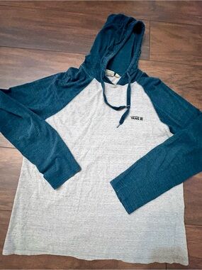 Vans Heather Gray & Teal Raglan Hoodie Women’s Large Pullover Sweatshirt